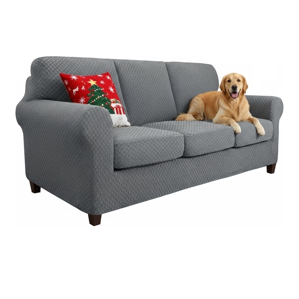 4 Piece Sofa Slipcover for 3 Cushion Sofa (Gray ,Large)